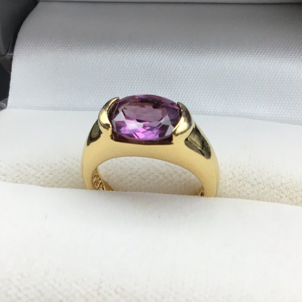 Lovely Gold & Purple Sterling Silver Vintage Signed Ring